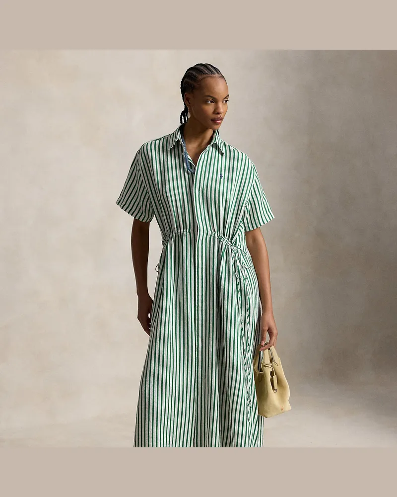 Ralph Lauren Gestreiftes Hemdkleid mit Tunnelzug Green