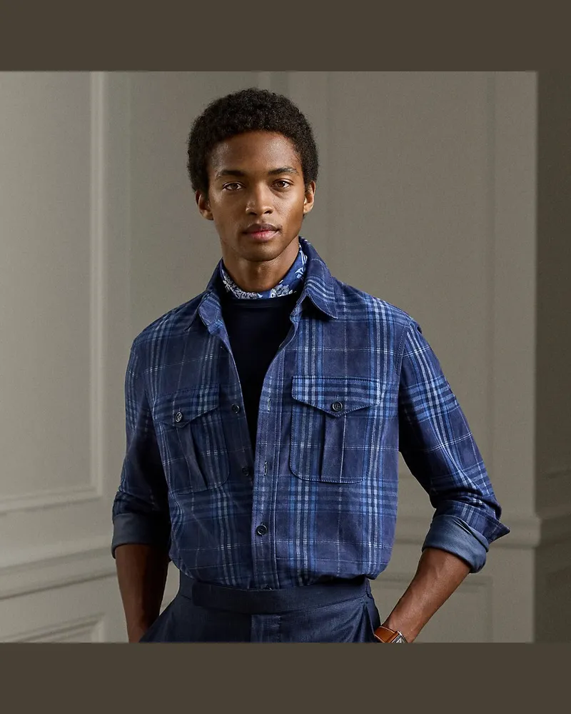 Ralph Lauren Wildleder-Hemdjacke mit Karomuster Blue