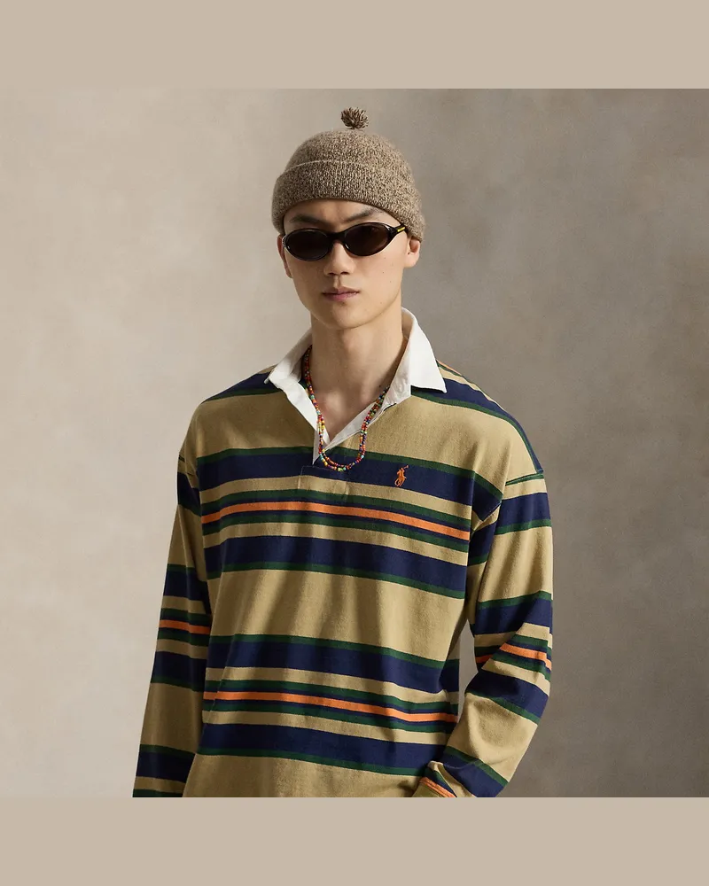 Ralph Lauren Big-Fit Jersey-Rugbyhemd mit Streifen Tan