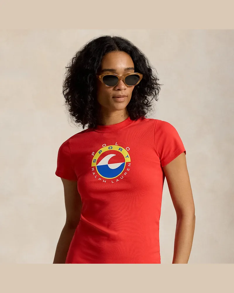 Ralph Lauren Baumwollstretch-T-Shirt mit Wellenlogo Red