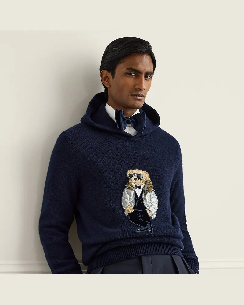Ralph Lauren Kaschmir-Kapuzenpullover mit Polo Bear Blue