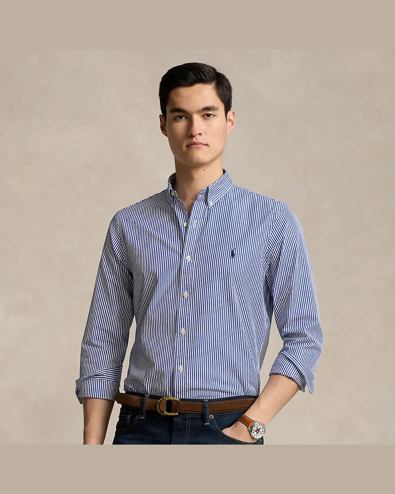Ralph Lauren Gestreiftes Slim-Fit Hemd aus Popeline Blue