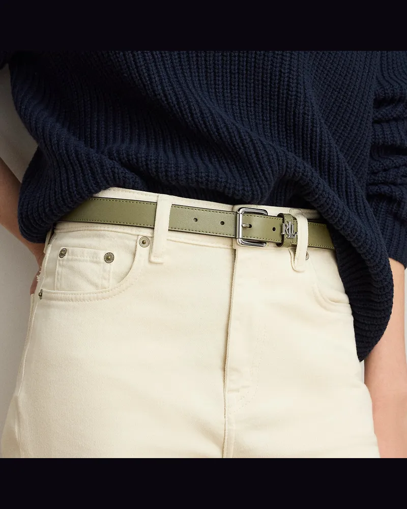 Ralph Lauren Schmaler Ledergürtel mit Logo-Schlaufe Green