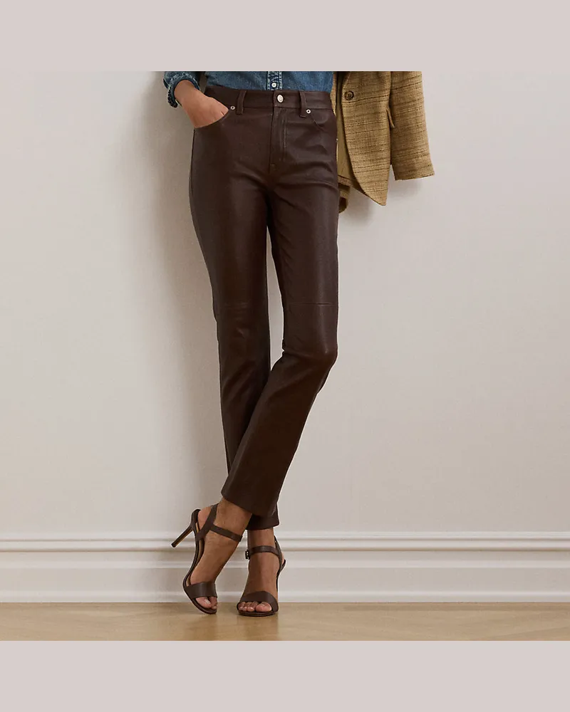 Ralph Lauren Gerade, knöchellange Hose aus Lammleder Brown
