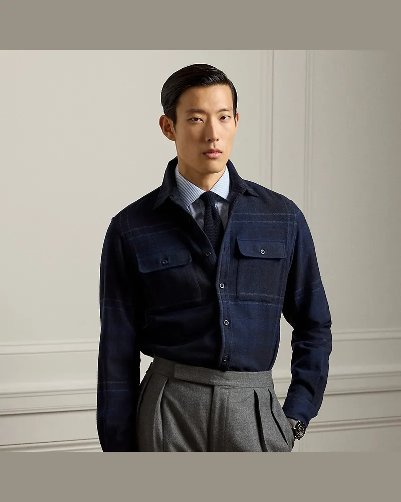 Ralph Lauren Kariertes Hemd aus Wollmischung Blue