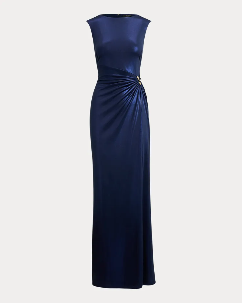 Ralph Lauren Metallic-Abendkleid mit Schnalle Blue