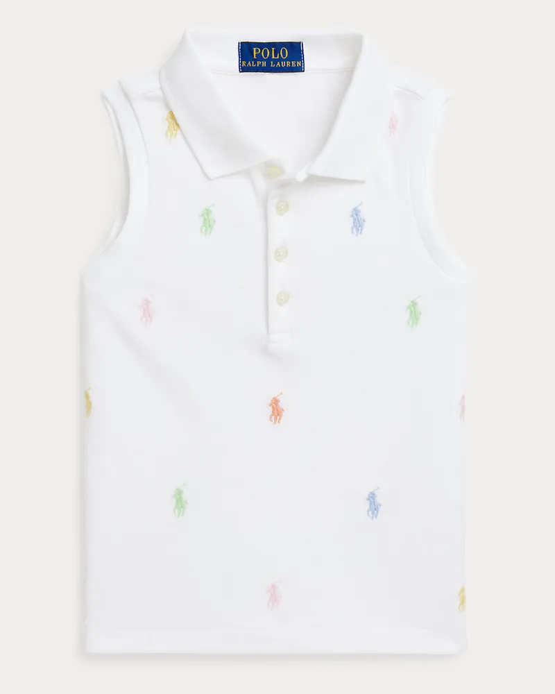 Ralph Lauren Ärmelloses Mesh-Poloshirt mit Polo Pony White