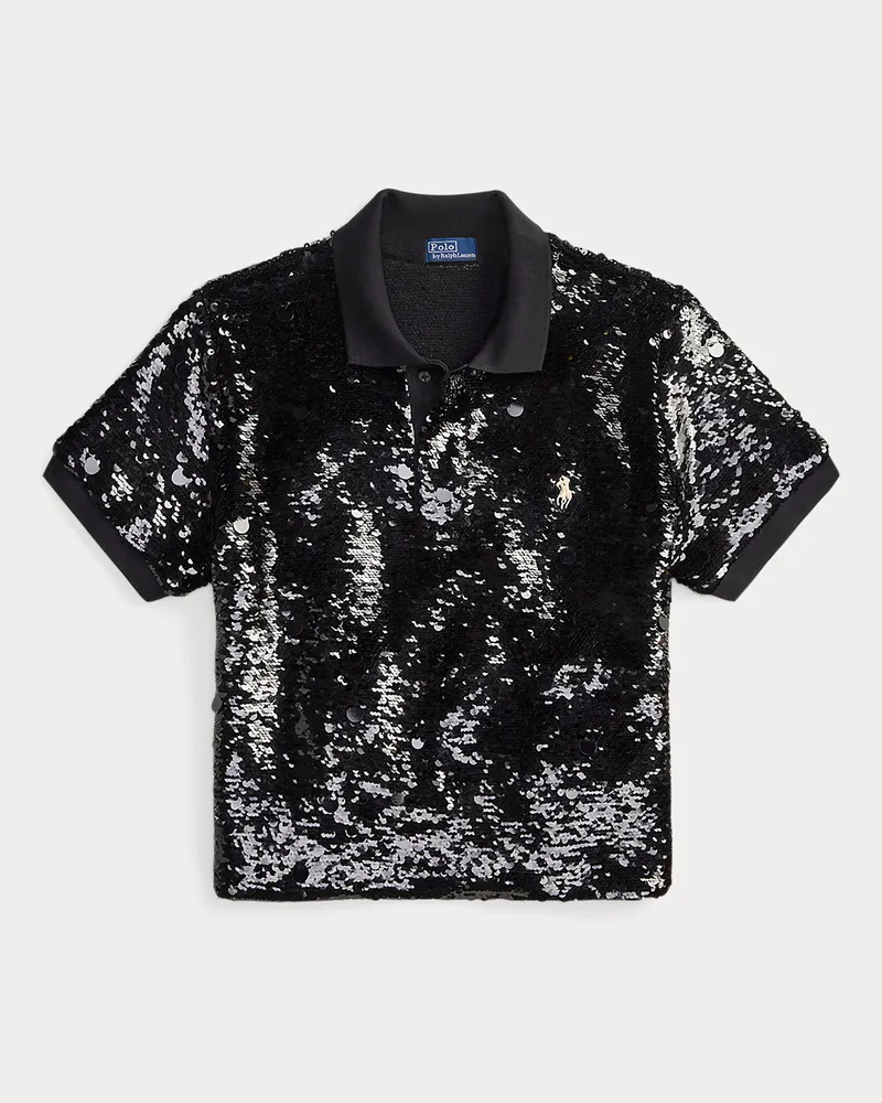 Ralph Lauren Kurzes Piqué-Poloshirt mit Pailletten Black