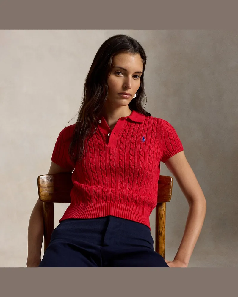 Ralph Lauren Verkürztes Poloshirt mit Zopfmuster Red