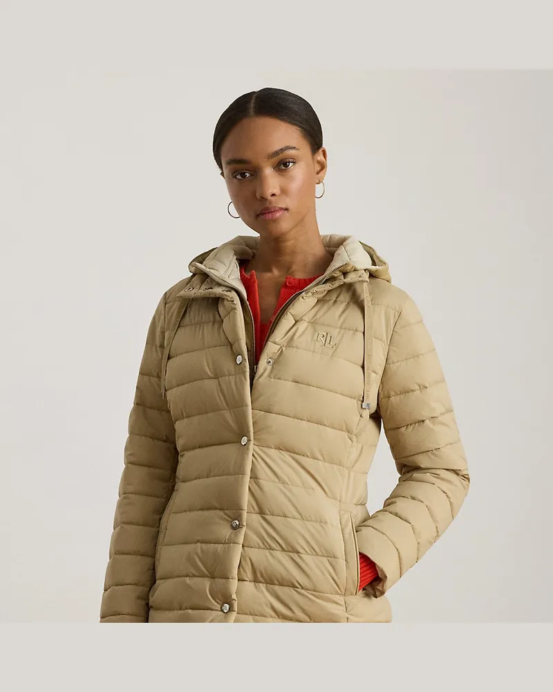 Ralph Lauren Gesteppte Pufferjacke mit Kapuze Tan