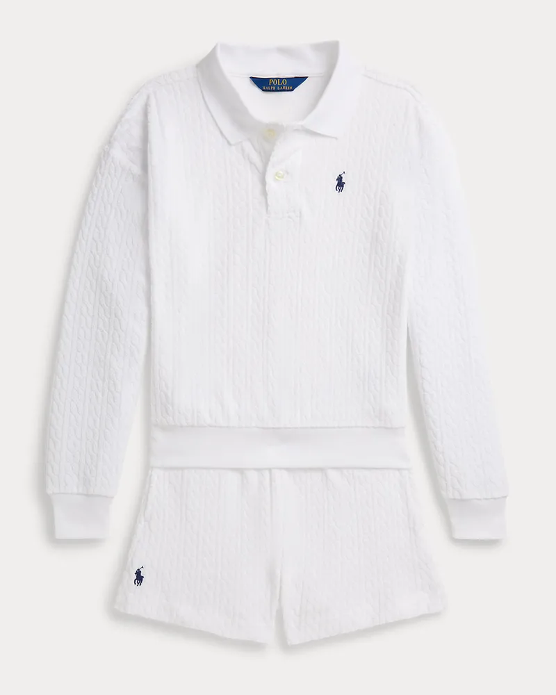 Ralph Lauren Poloshirt und Shorts mit Mini-Zopfmuster White