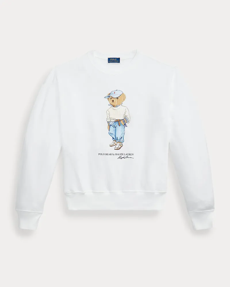 Ralph Lauren Terry-Rundhalspullover mit Polo Bear White