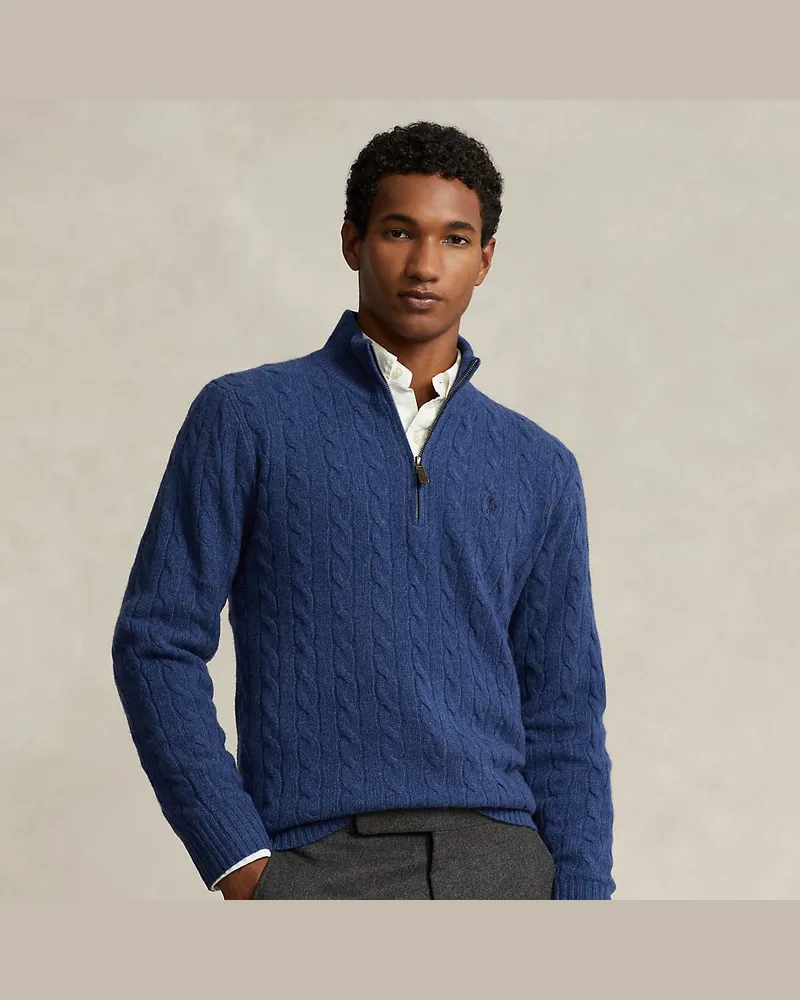 Ralph Lauren Woll-Kaschmir-Pullover mit Zopfmuster Blue