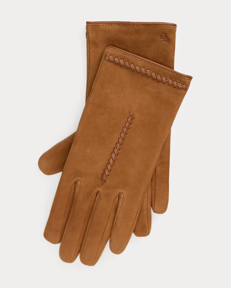 Ralph Lauren Lederhandschuhe mit Überwendlingsstich Brown