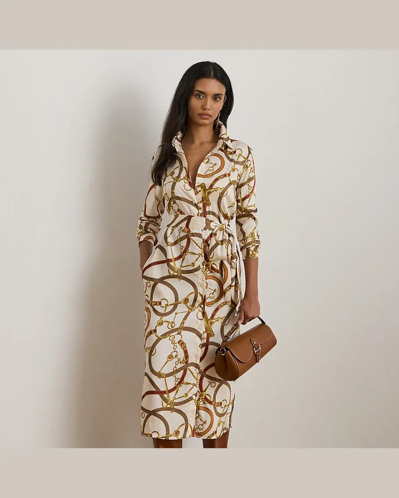 Ralph Lauren Kurzgrößen - Twill-Hemdkleid mit Gürteldruck White