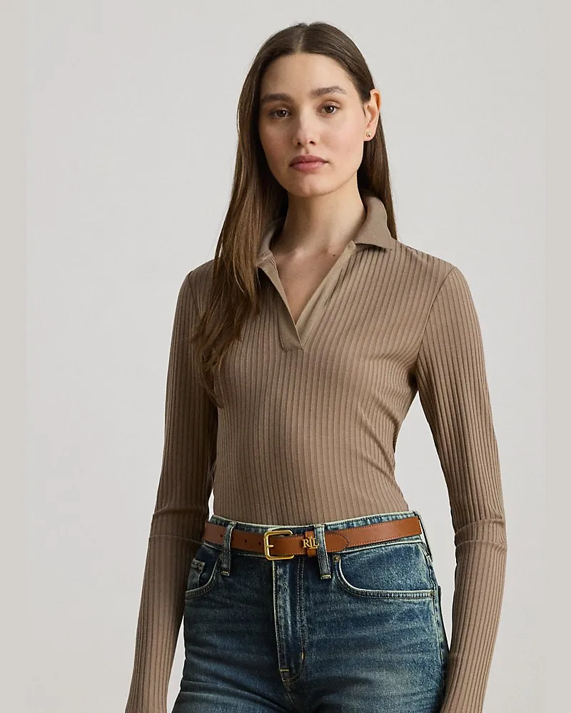 Ralph Lauren Langärmliges, geripptes Polo-Oberteil Brown