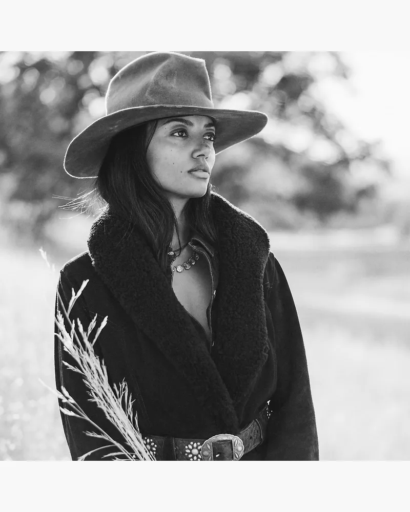 Ralph Lauren Wildledermantel mit Lammfellkragen Black