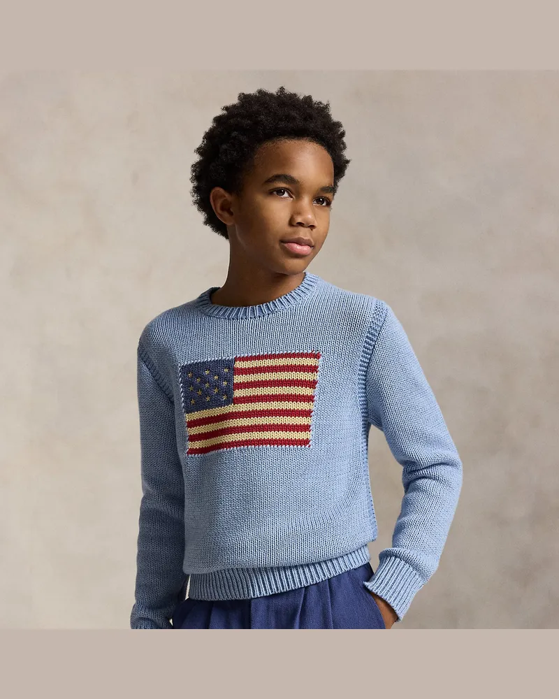 Ralph Lauren Melierter Pullover mit US-Flagge Blue