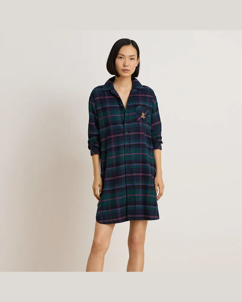 Ralph Lauren Kariertes Nachthemd aus angerautem Twill Green
