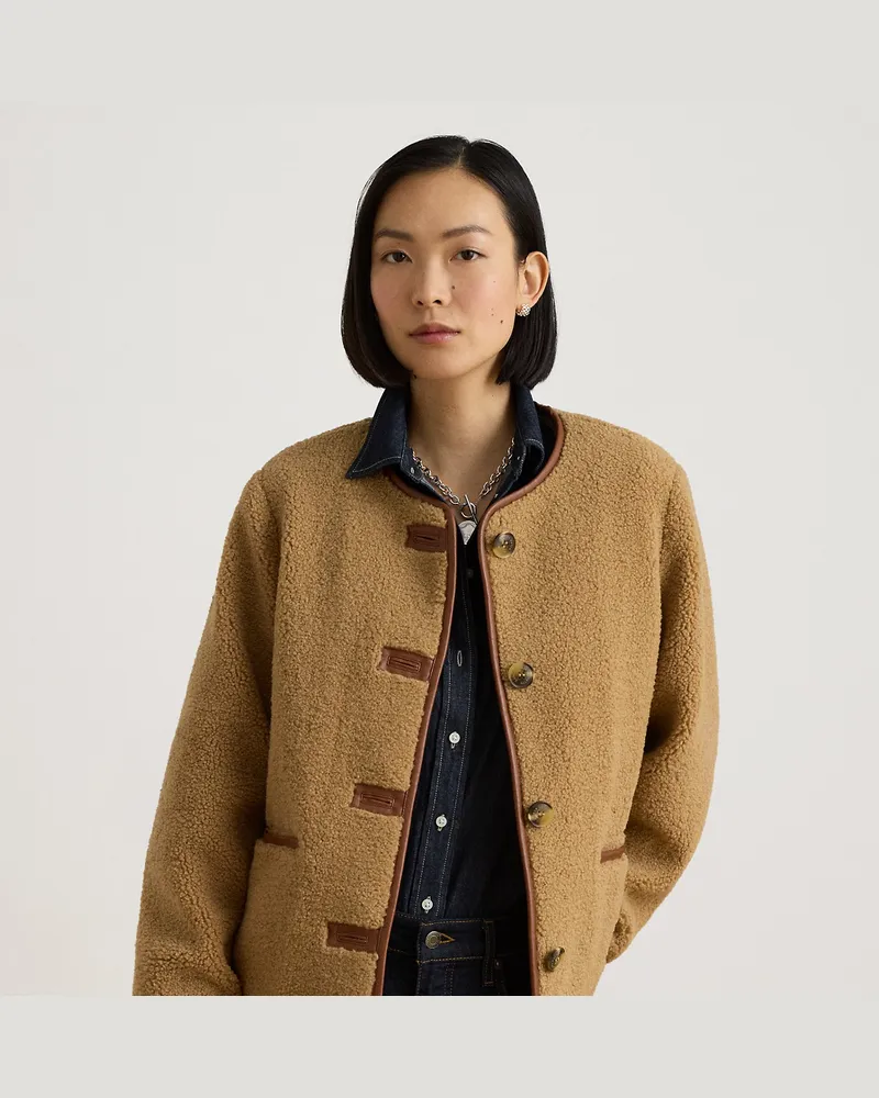 Ralph Lauren Teddymantel mit Kunstfell und Besatz Tan