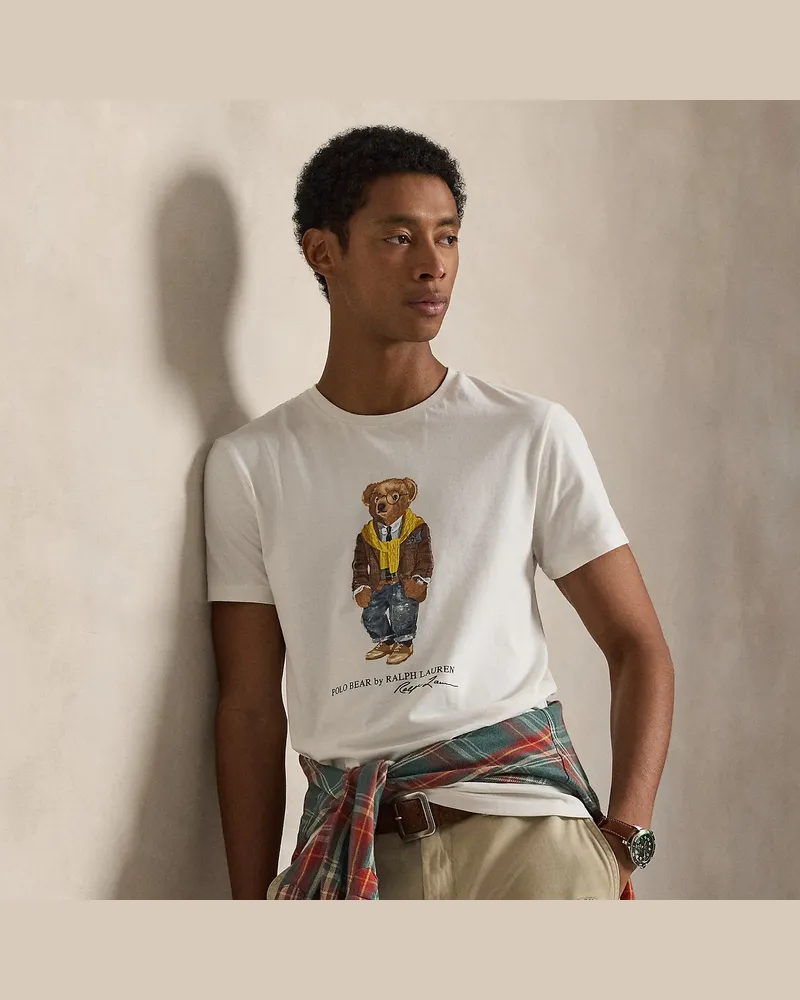 Ralph Lauren Custom-Slim Jersey-T-Shirt mit Polo Bear White