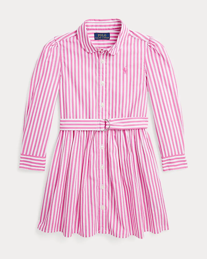 Ralph Lauren Gestreiftes Hemdkleid mit Gürtel Pink