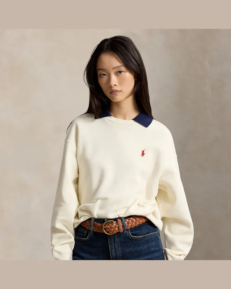 Ralph Lauren Fleece-Rundhalspullover mit Polokragen White