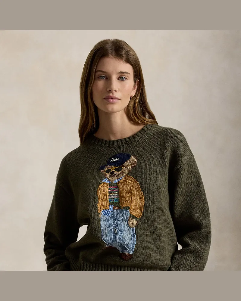 Ralph Lauren Baumwoll-Rundhalspullover mit Polo Bear Green