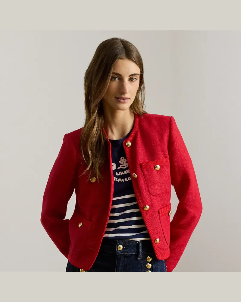 Ralph Lauren Kurze Leinen-Jacke mit Fischgratmuster Red