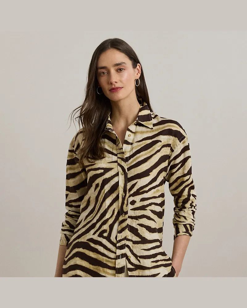 Ralph Lauren Kurzgrößen - Relaxed-Fit Leinenhemd mit Zebramuster White