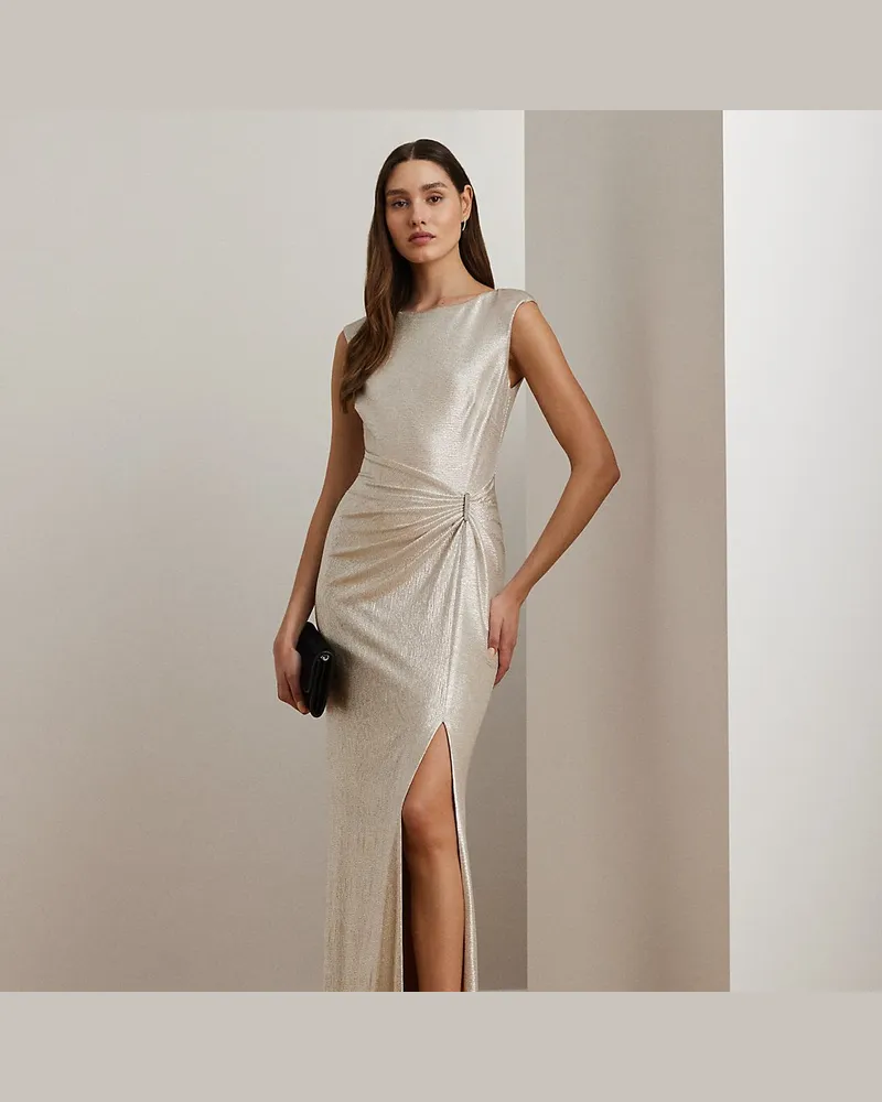 Ralph Lauren Ärmelloses Metallic-Abendkleid Silver