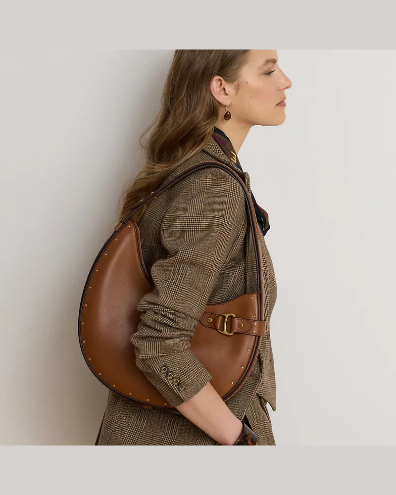Ralph Lauren Große Schultertasche Tasha mit Nieten Brown