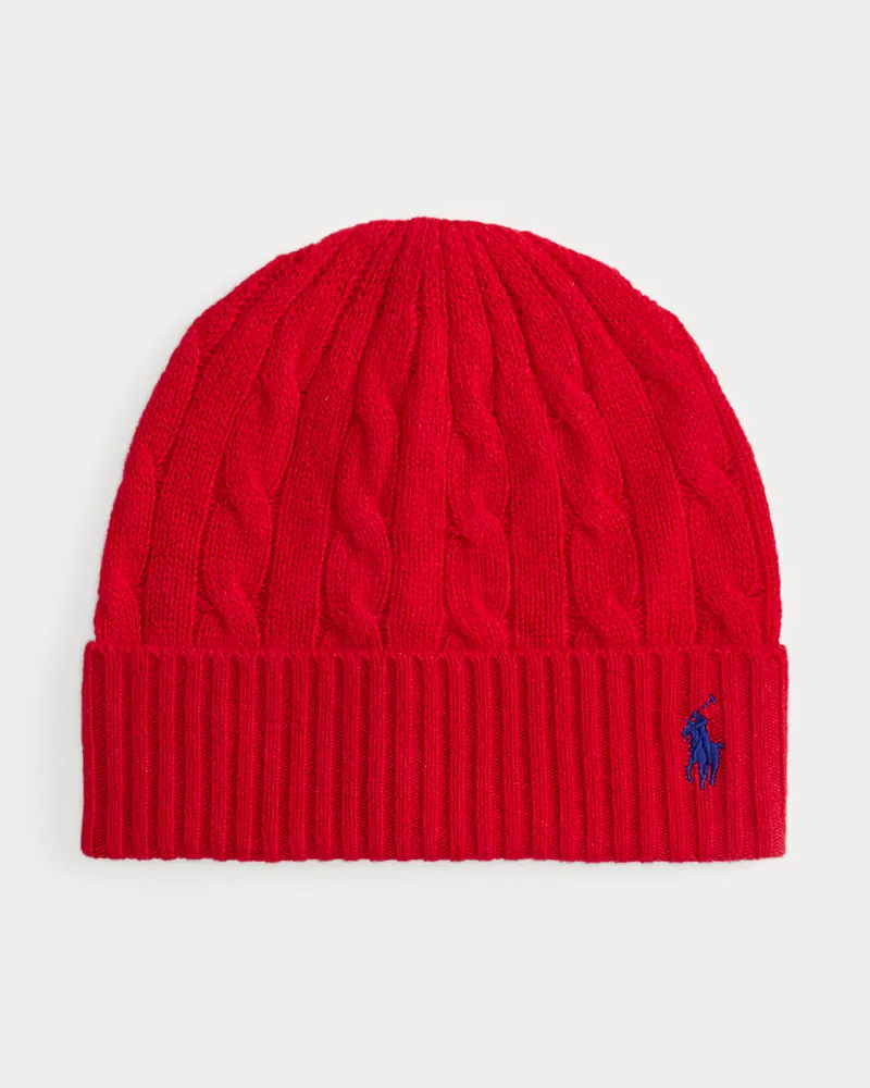 Ralph Lauren Woll-Kaschmir-Mütze mit Zopfmuster Red