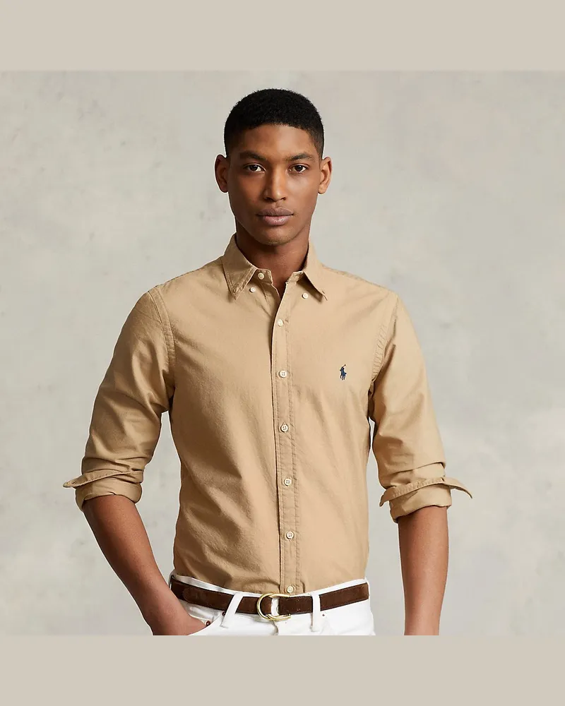 Ralph Lauren Gefärbtes Slim-Fit Oxfordhemd Tan