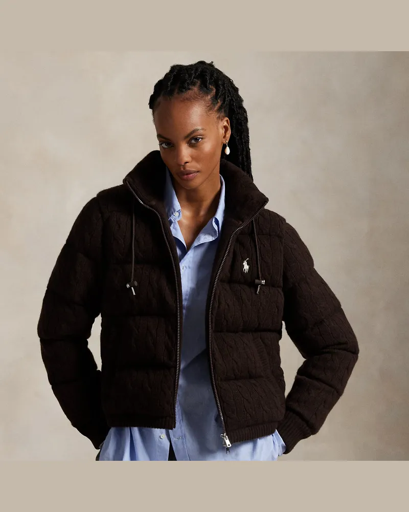 Ralph Lauren Woll-Kaschmir-Pufferjacke mit Zopfmuster Brown
