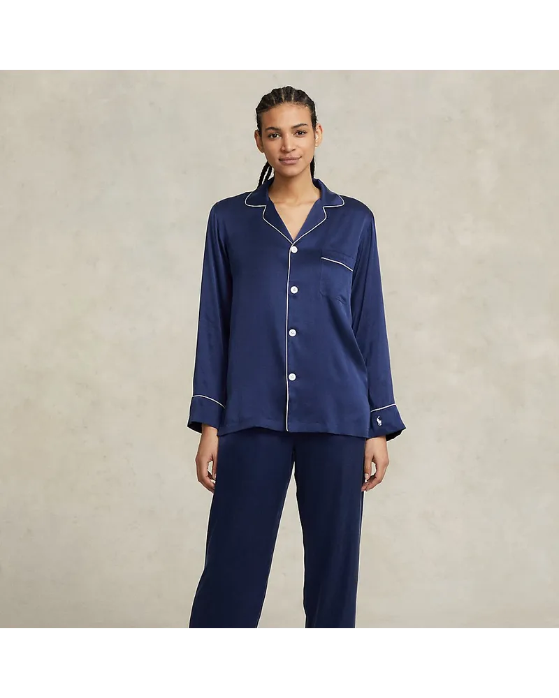 Ralph Lauren Pyjama-Set aus Seide mit langen Ärmeln Blue