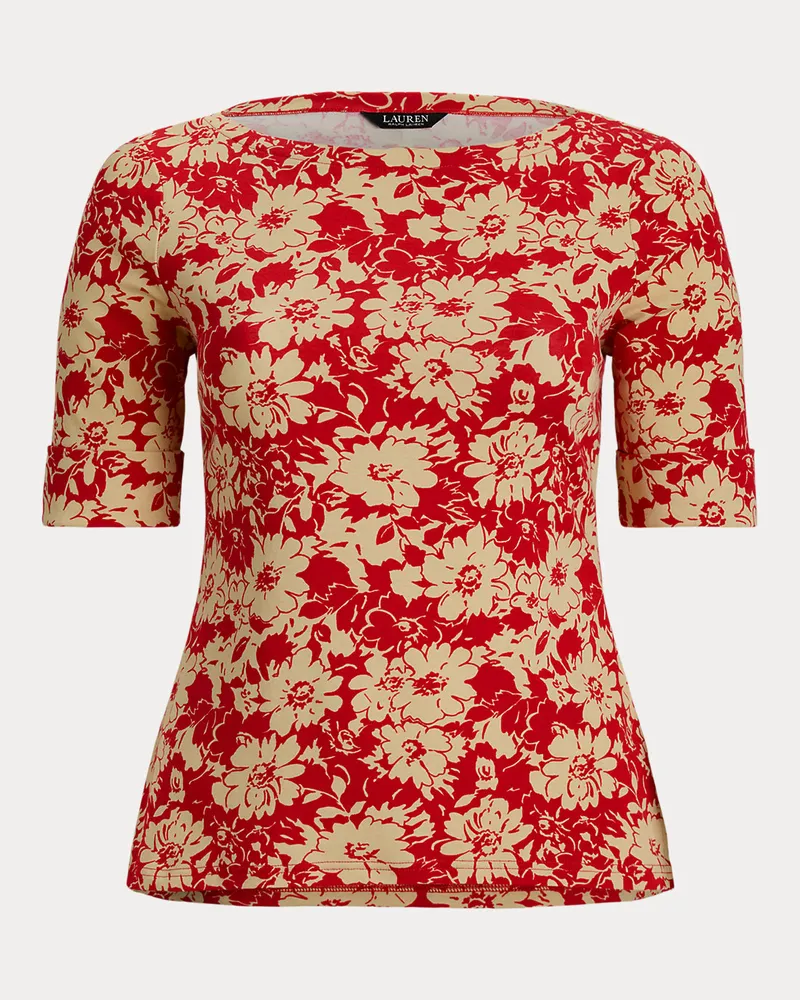 Ralph Lauren Plus Größen - Geblümtes T-Shirt mit U-Boot-Ausschnitt Red