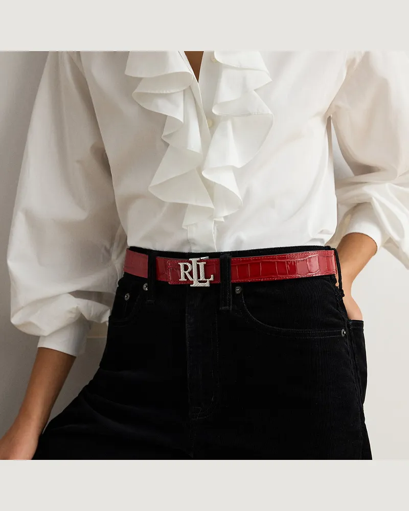 Ralph Lauren Logo-Wendegürtel mit Krokodilprägung Red