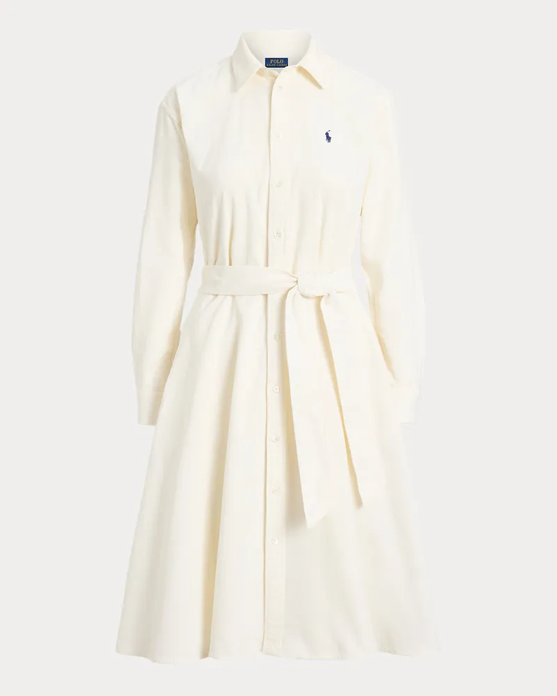 Ralph Lauren Kordsamt-Hemdkleid mit Gürtel White