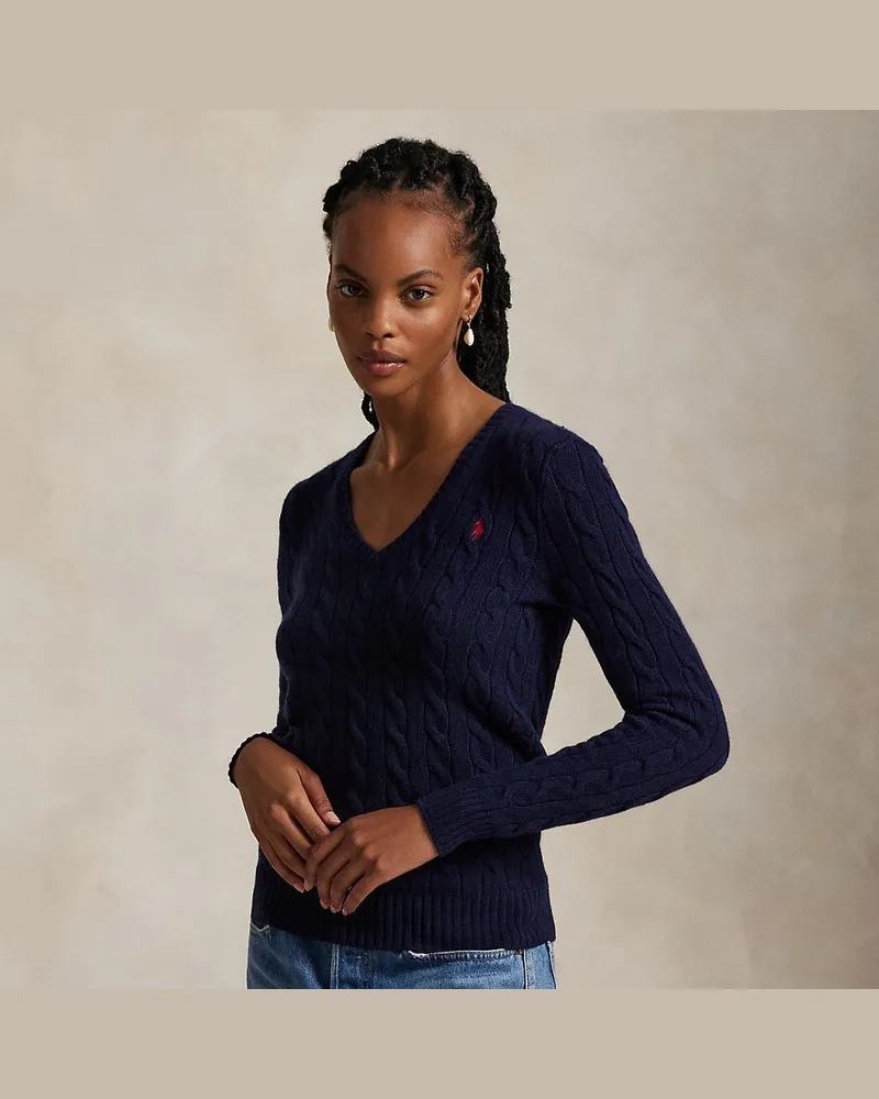 Ralph Lauren Woll-Kaschmir-Pullover mit Zopfmuster Blue