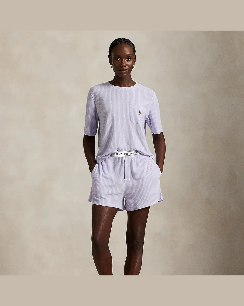 Ralph Lauren Gestreifter Pyjama mit Hemd und Shorts Purple