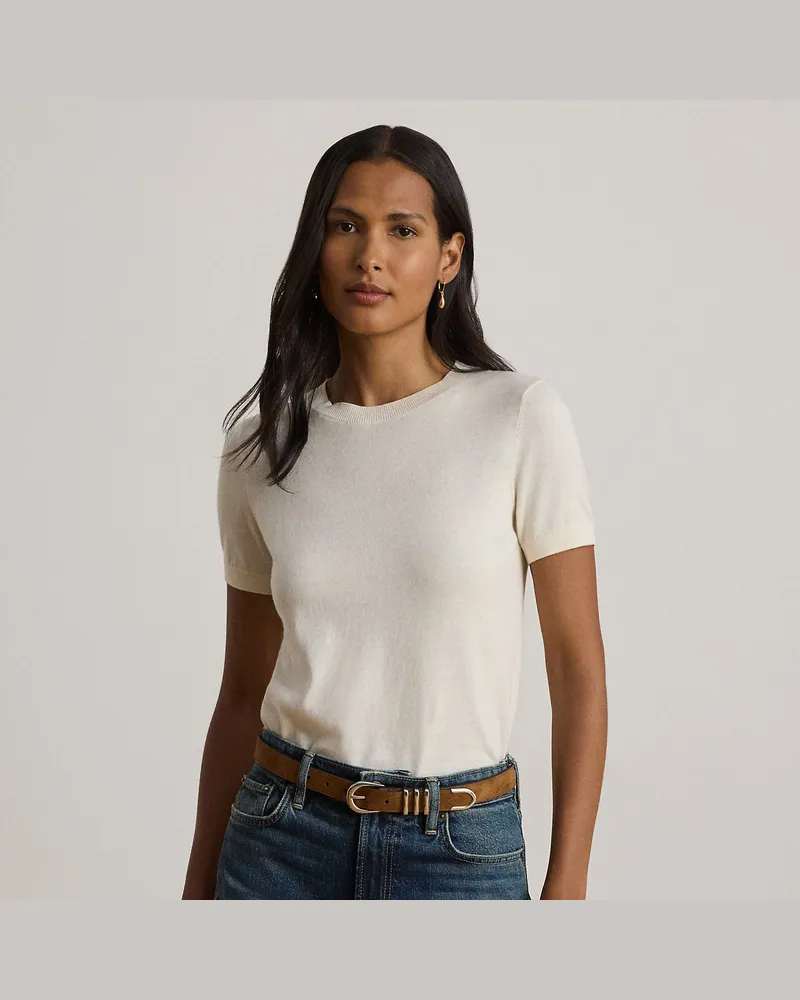 Ralph Lauren Kurzarmpullover aus Baumwolle und Modal Cream