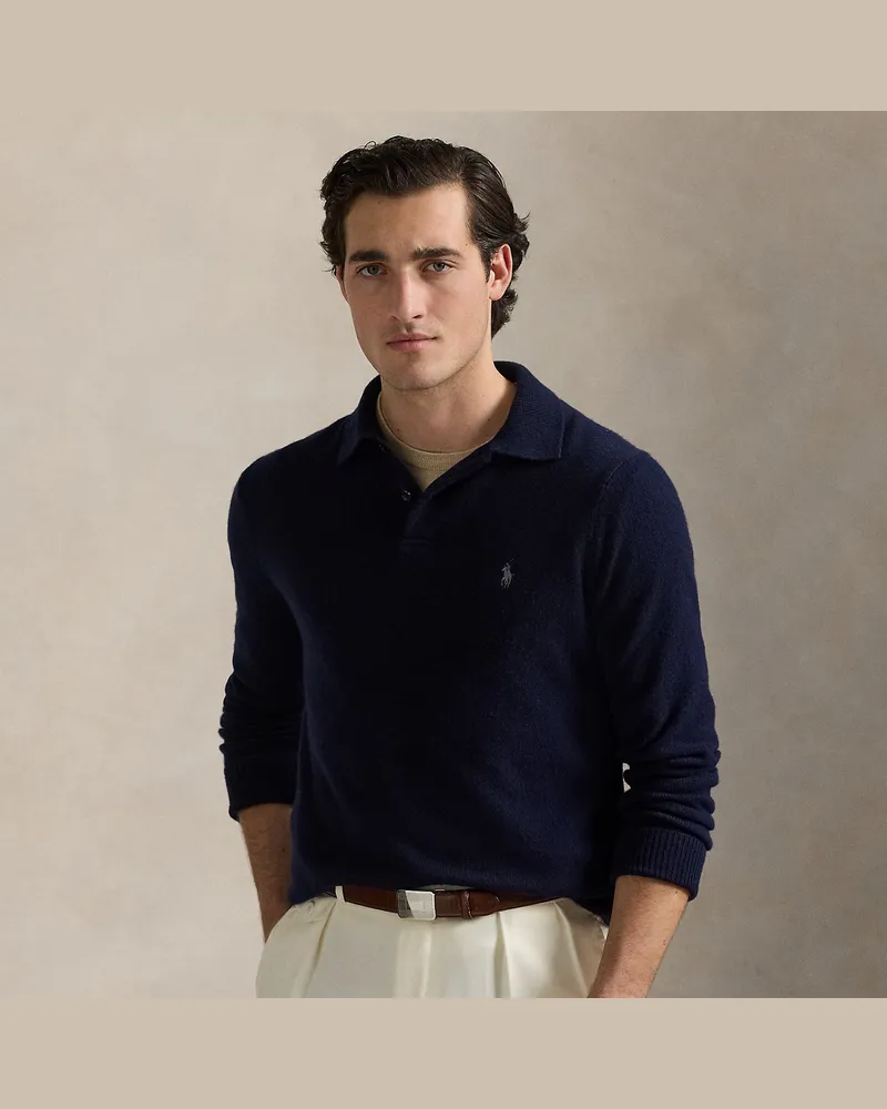 Ralph Lauren Woll-Baumwoll-Pullover mit Polokragen Blue