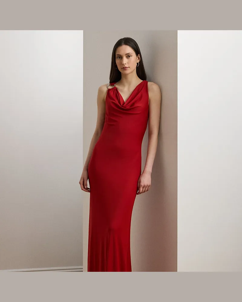 Ralph Lauren Abendkleid mit Wasserfallausschnitt Red