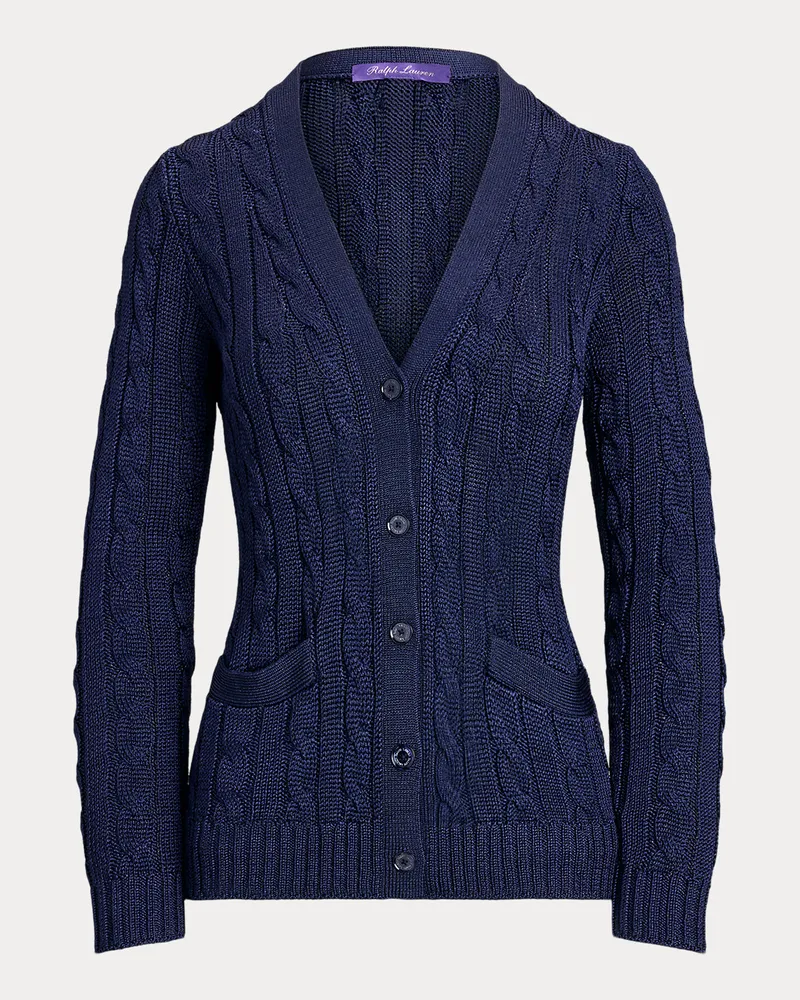 Ralph Lauren Seiden-Strickjacke mit Zopfmuster Blue