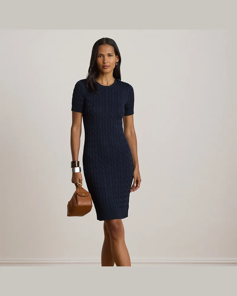 Ralph Lauren Kurzarm-Pulloverkleid mit Zopfmuster Blue