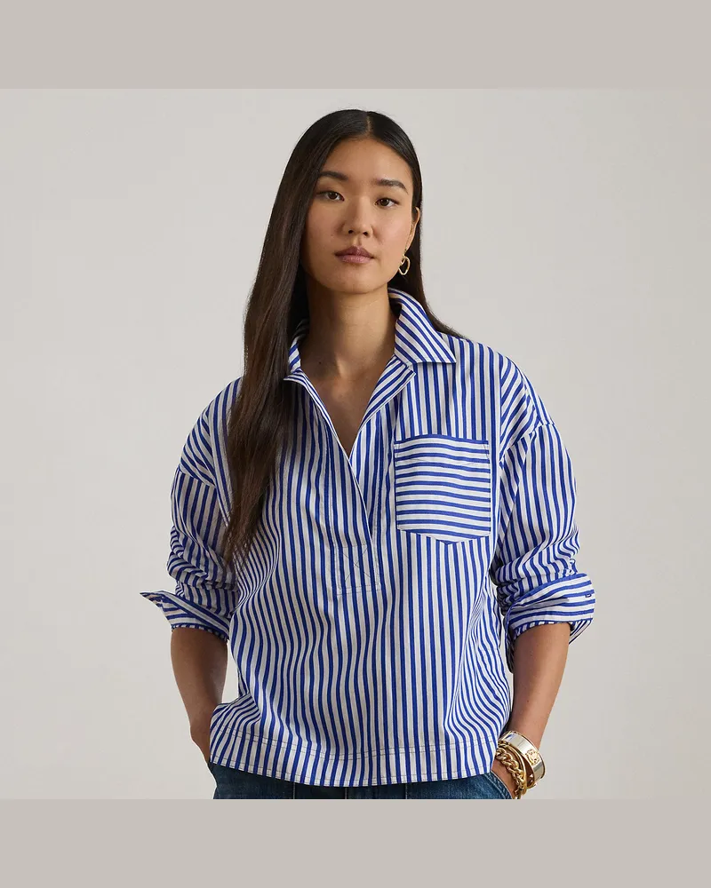 Ralph Lauren Verkürztes Baumwollhemd mit Streifen Blue