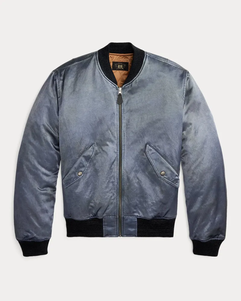 Ralph Lauren Bestickte Fliegerjacke aus Satin Blue