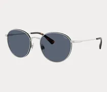 Runde Metallsonnenbrille mit Karo-Akzent