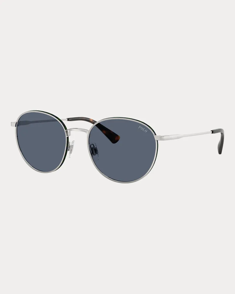 Ralph Lauren Runde Metallsonnenbrille mit Karo-Akzent Silver